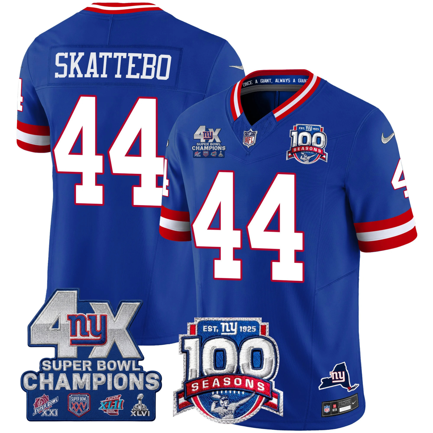 NYG 4X Champions & 100th Season Patch Vapor Limited Jersey - Stitched