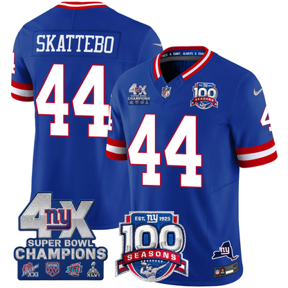 NYG 4X Champions & 100th Season Patch Vapor Limited Jersey - Stitched