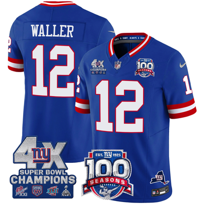 NYG 4X Champions & 100th Season Patch Vapor Limited Jersey - Stitched