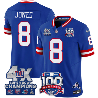 NYG 4X Champions & 100th Season Patch Vapor Limited Jersey - Stitched