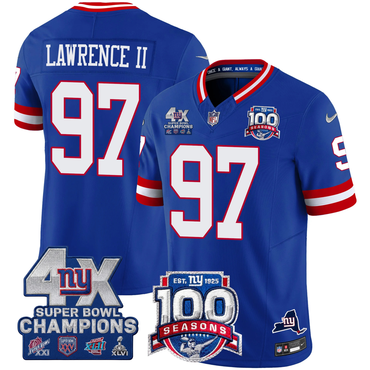 NYG 4X Champions & 100th Season Patch Vapor Limited Jersey - Stitched