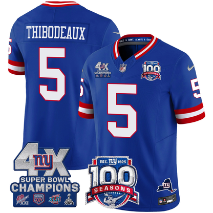 NYG 4X Champions & 100th Season Patch Vapor Limited Jersey - Stitched