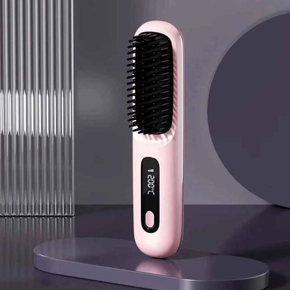 Wireless LCD Rechargeable Ceramic Heating Straight Hair Comb