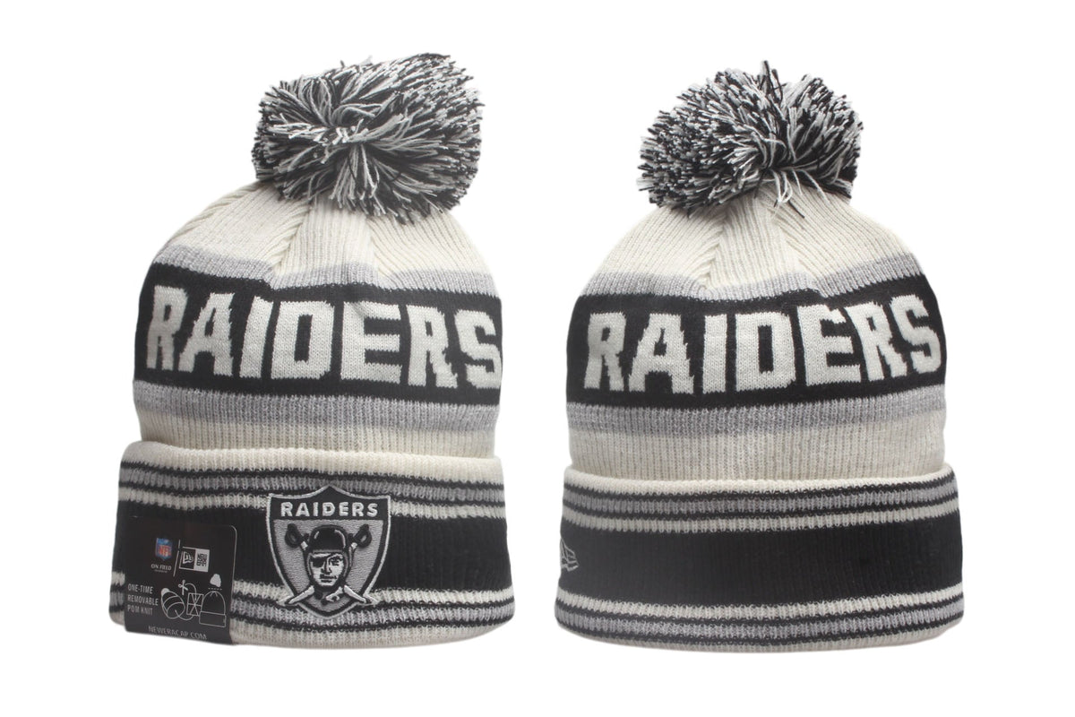 Las Vegas Raiders Cuffed Knit Hat with Pom - Embroidered Patch