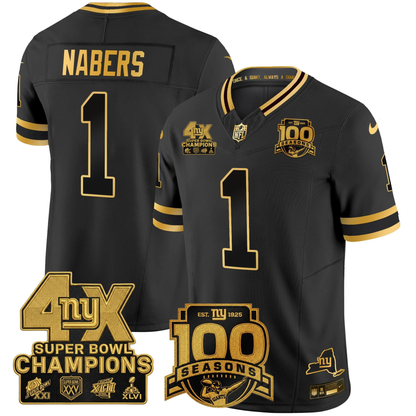 NYG 4X Champions & 100th Season Patch Vapor Limited Jersey - Stitched
