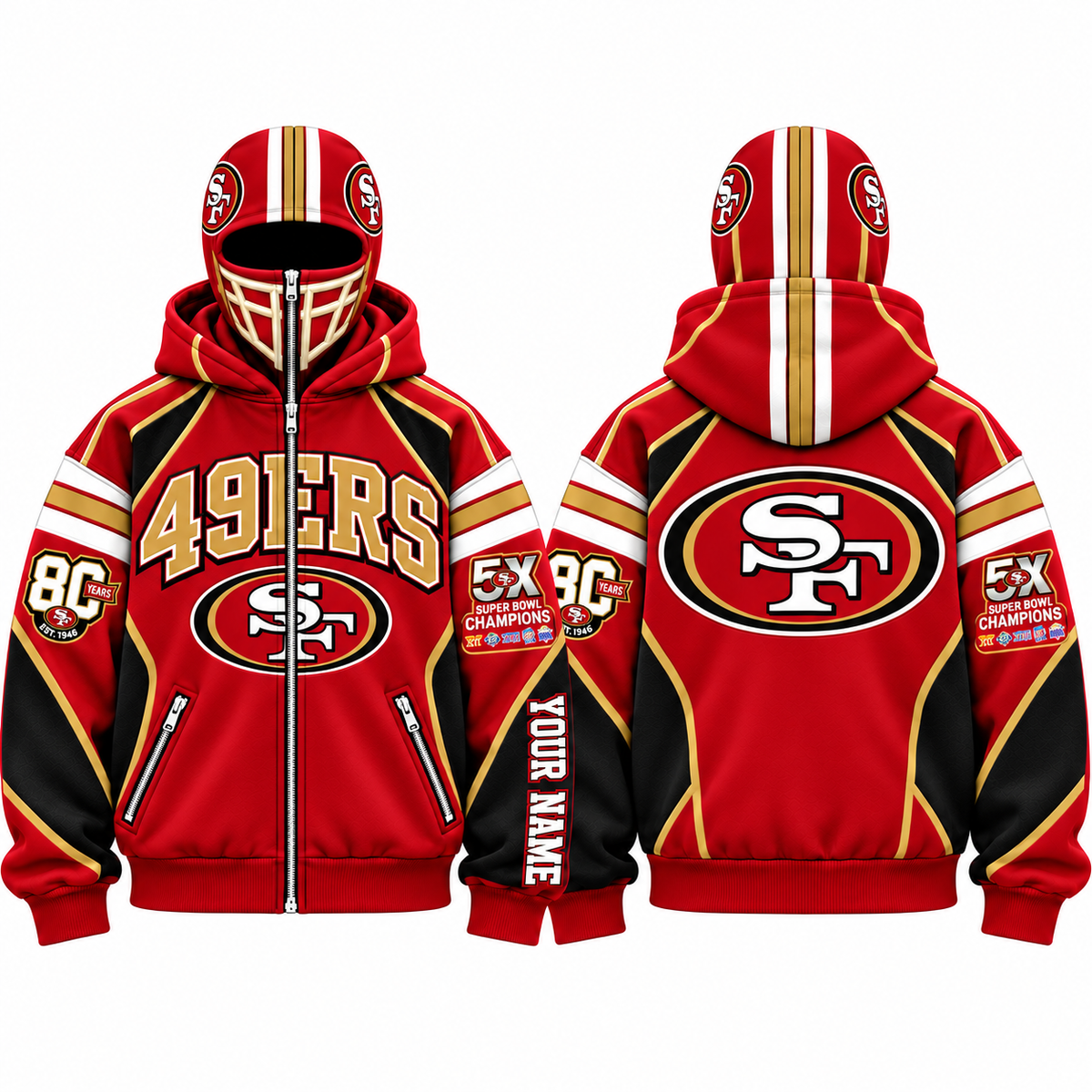 SF Streetwear Style Personalized Mask Zip Up Hoodie - Printed V2