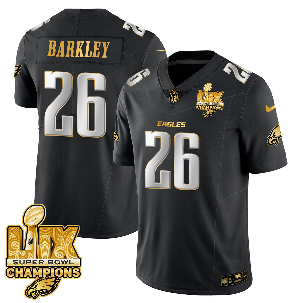 PHI Super Bowl LIX Champions Gold Trim Vapor Limited Jersey - All Stitched