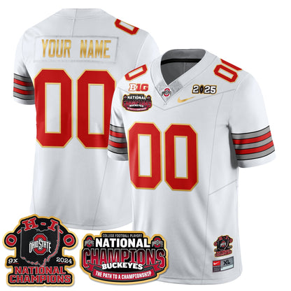 Custom Gender/Name OSU 'Heritage Stripe' 2025 CFP Patch - National Champions Gold Custom Jersey N9 - All Stitched