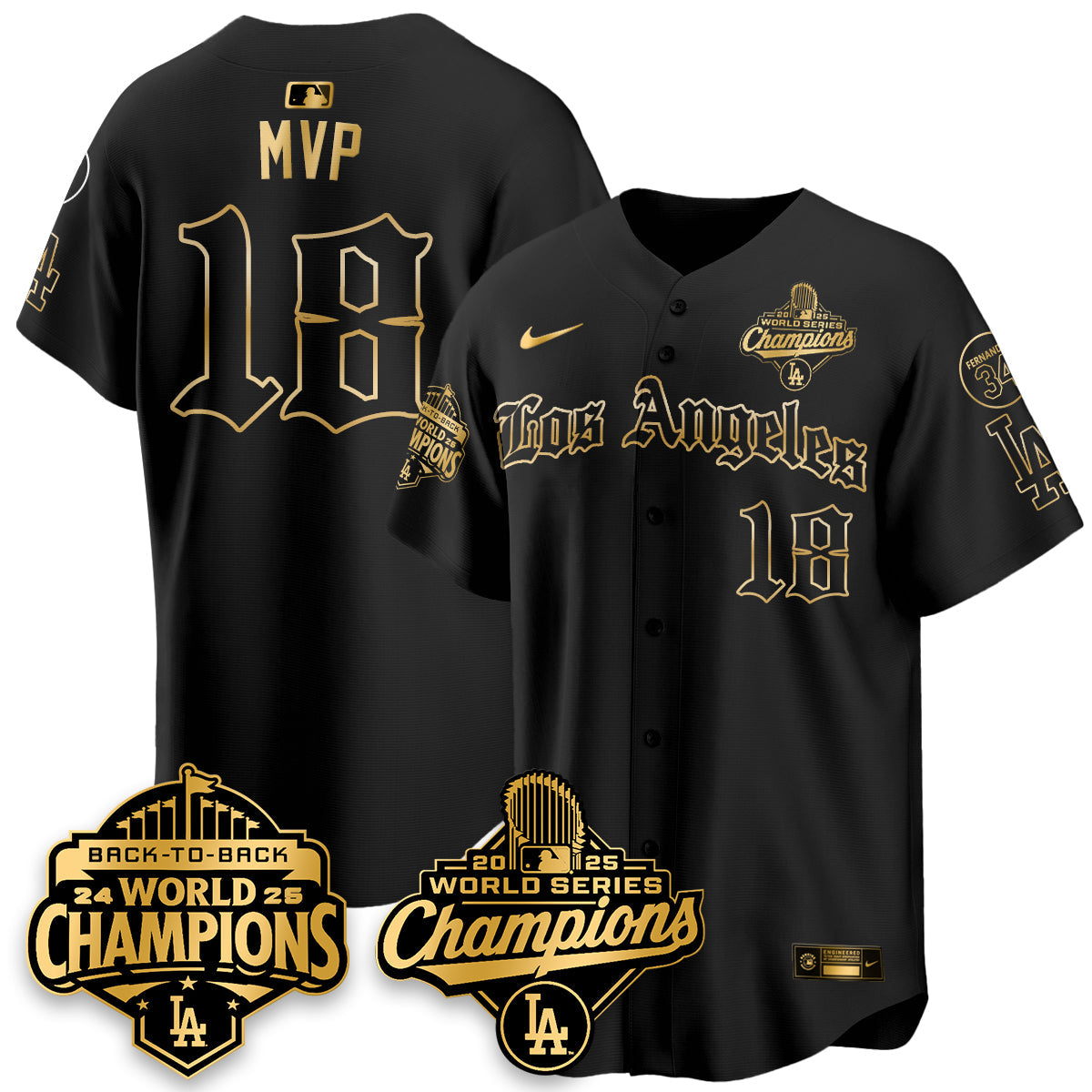LAD 2025 World Series Champions Vapor Premier Limited Jersey - LA Gothic Edition - All Stitched