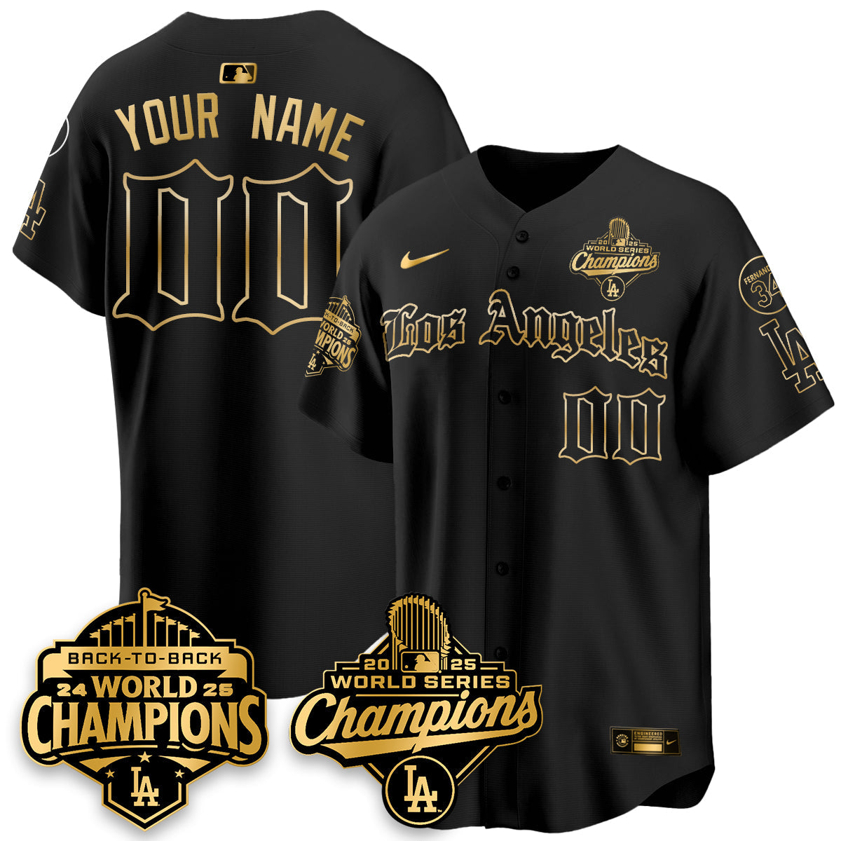 LAD 2025 World Series Champions Vapor Premier Limited Jersey - LA Gothic Edition - All Stitched