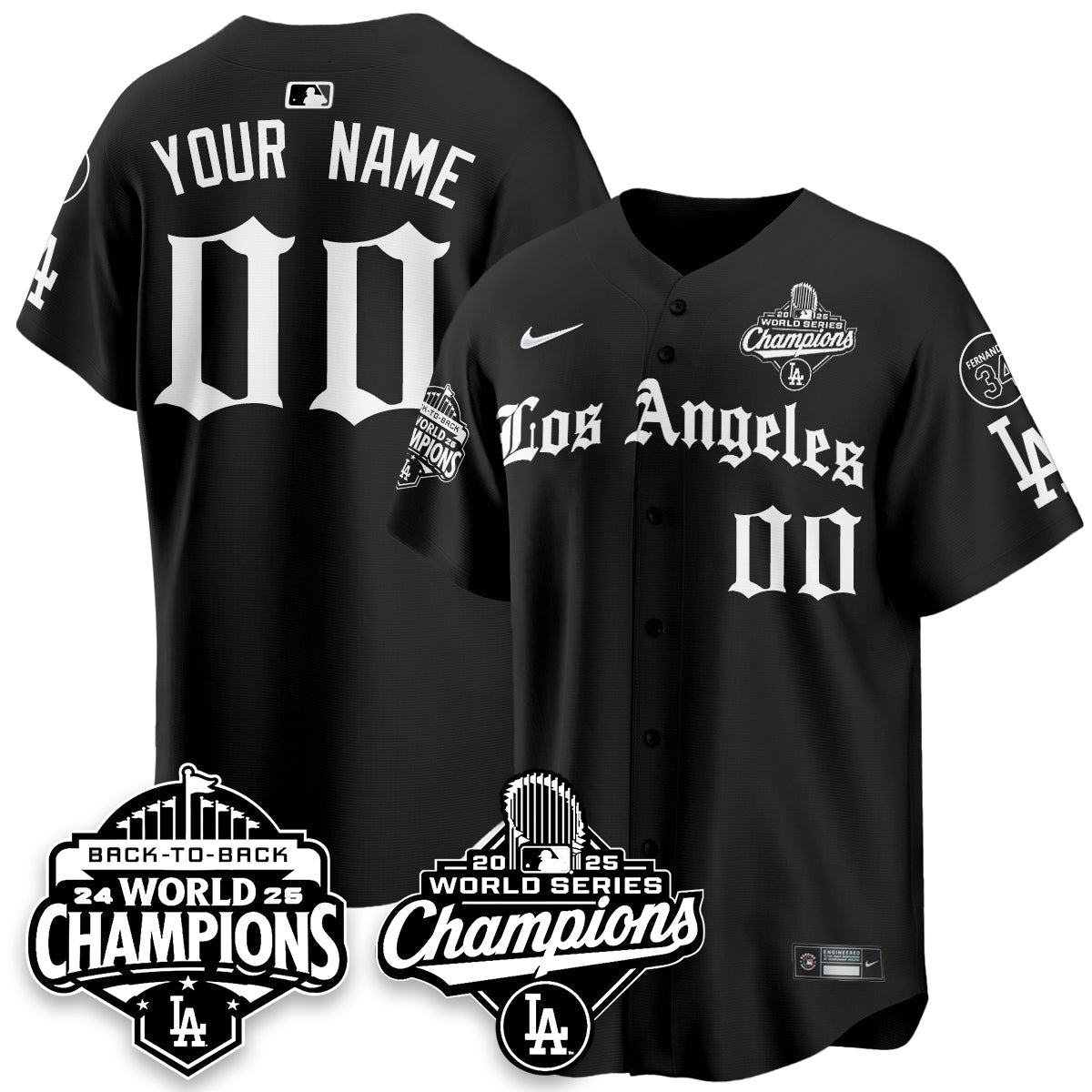 LAD 2025 World Series Champions Vapor Premier Limited Jersey - LA Gothic Edition - All Stitched N2