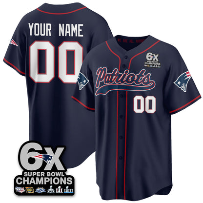 Custom NE 6-Time Champions Patch Vapor Baseball Jersey - All Stitched