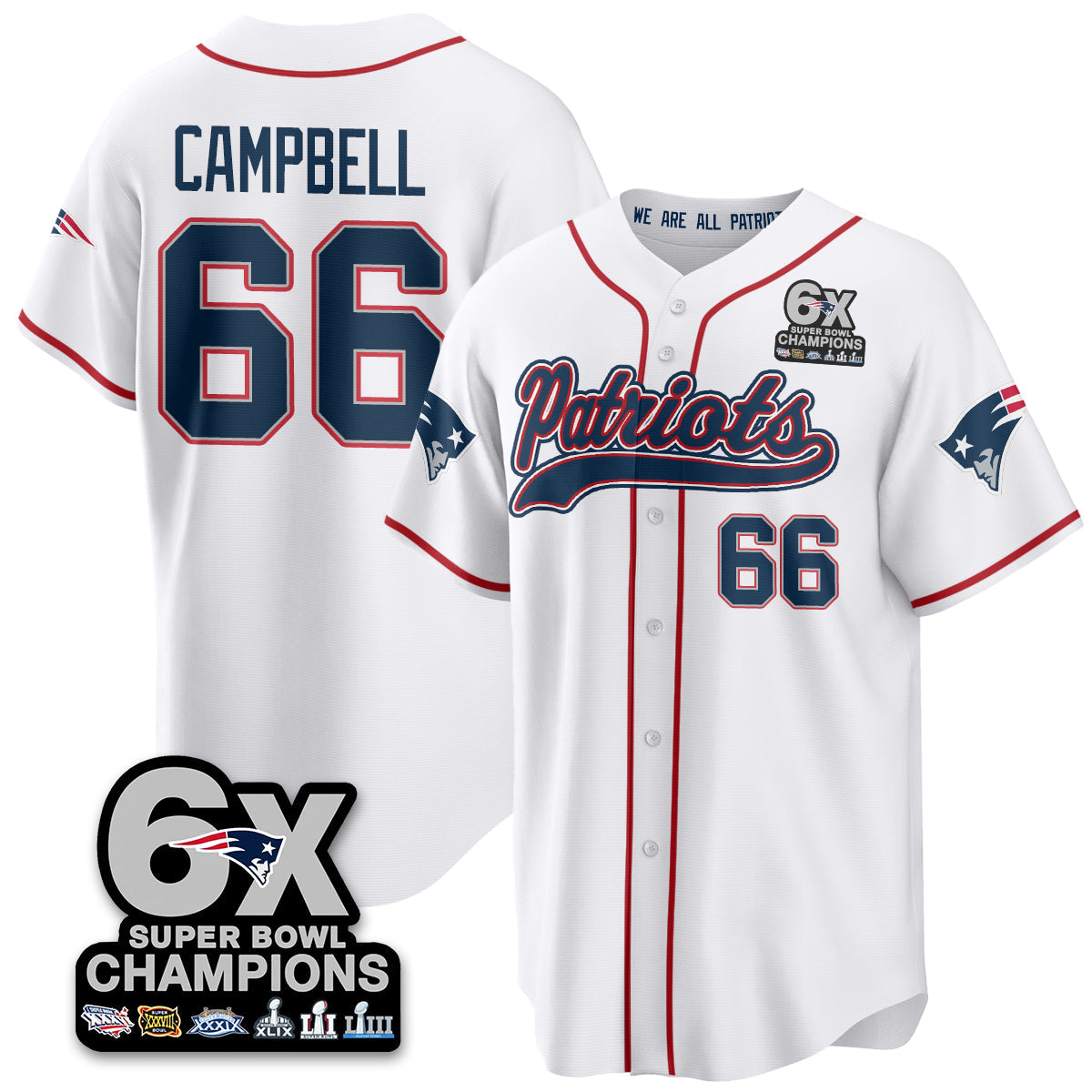 NE 6-Time Champions Patch Vapor Baseball Jersey - All Stitched