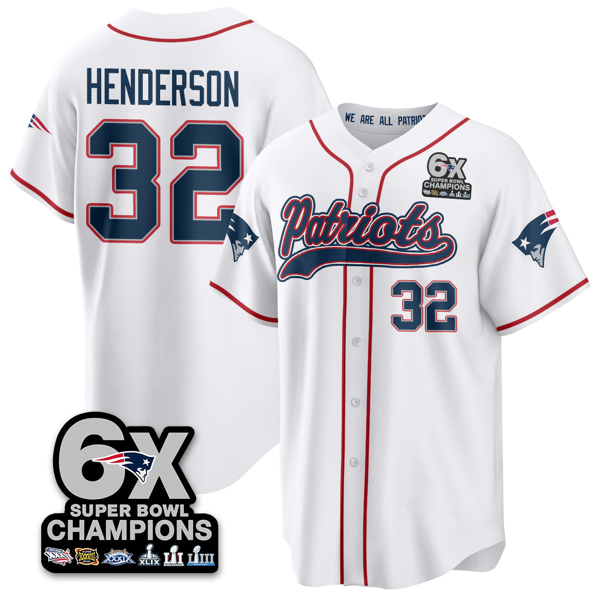NE 6-Time Champions Patch Vapor Baseball Jersey - All Stitched