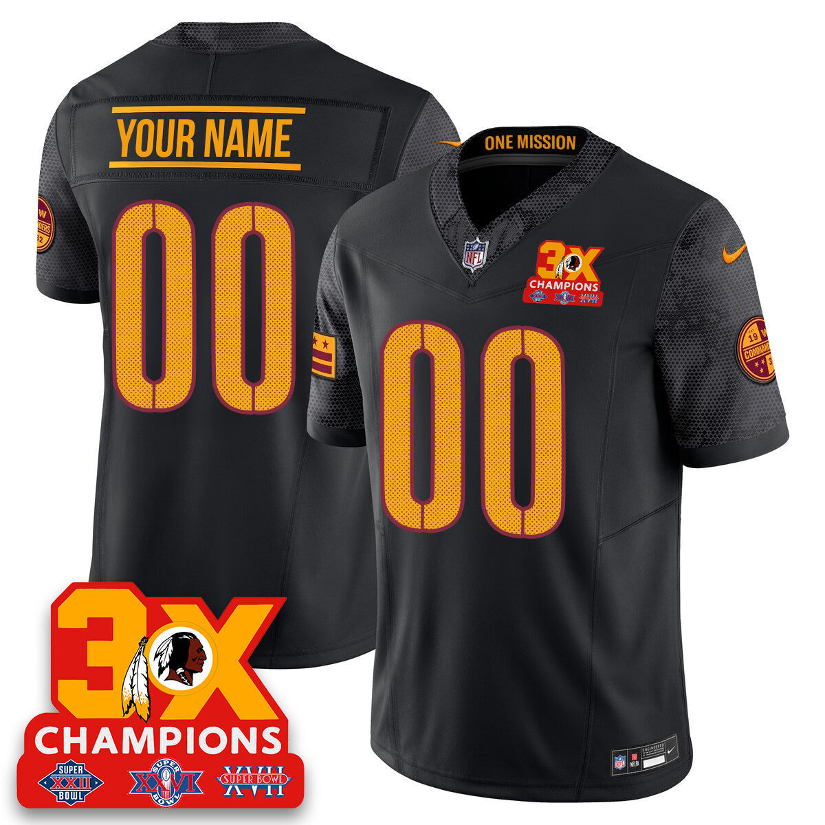 WAS 3-Time Champions Patch Vapor Limited Custom Jersey - All Stitched