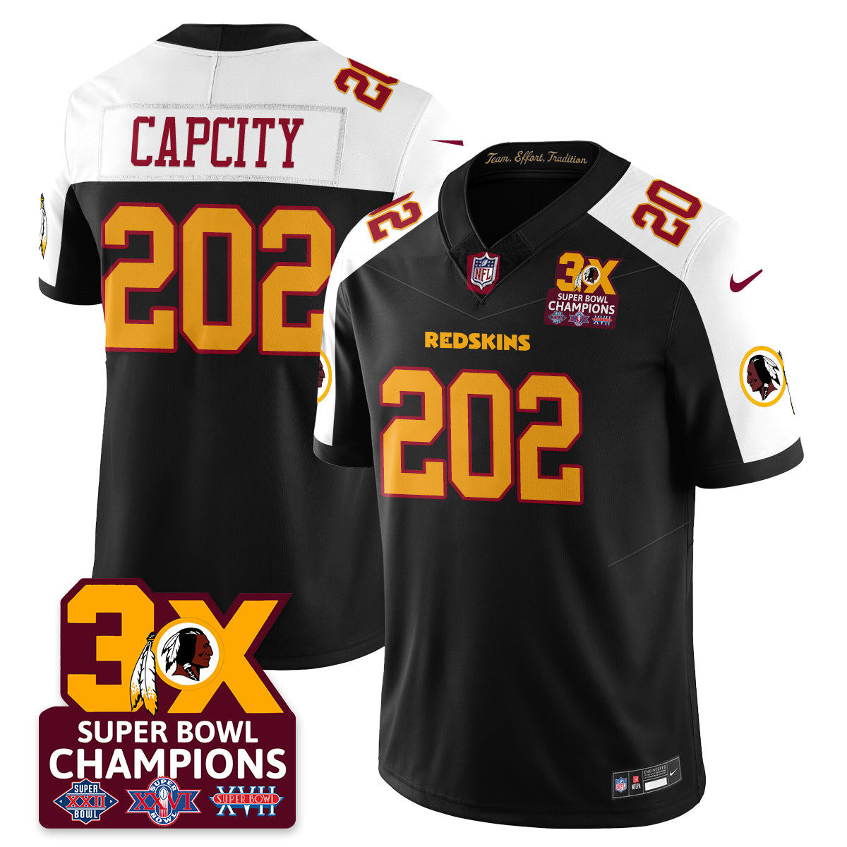 WAS 3-Time Champions Patch Vapor Limited Jersey - All Stitched