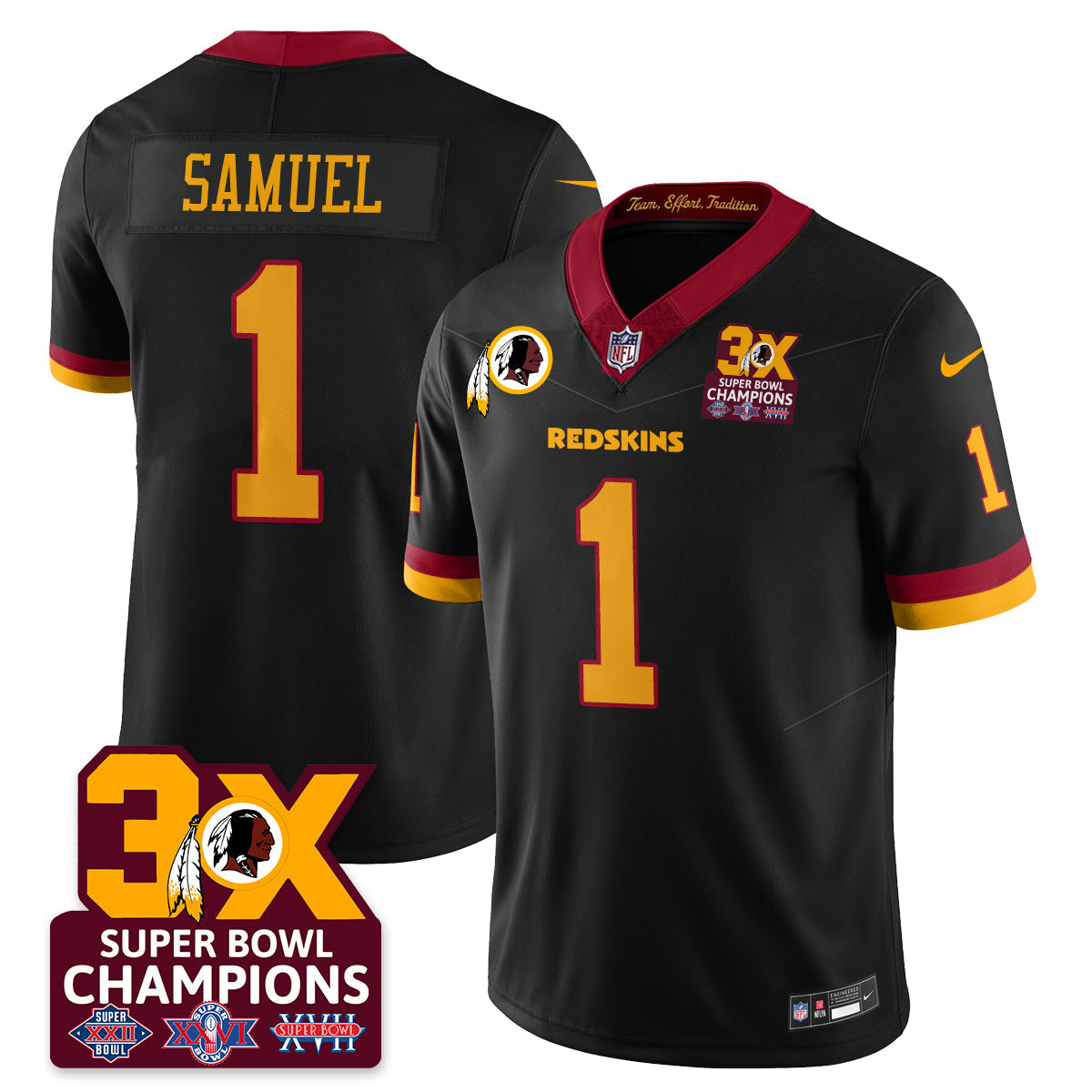 WAS 3-Time Champions Patch Vapor Limited Jersey - All Stitched