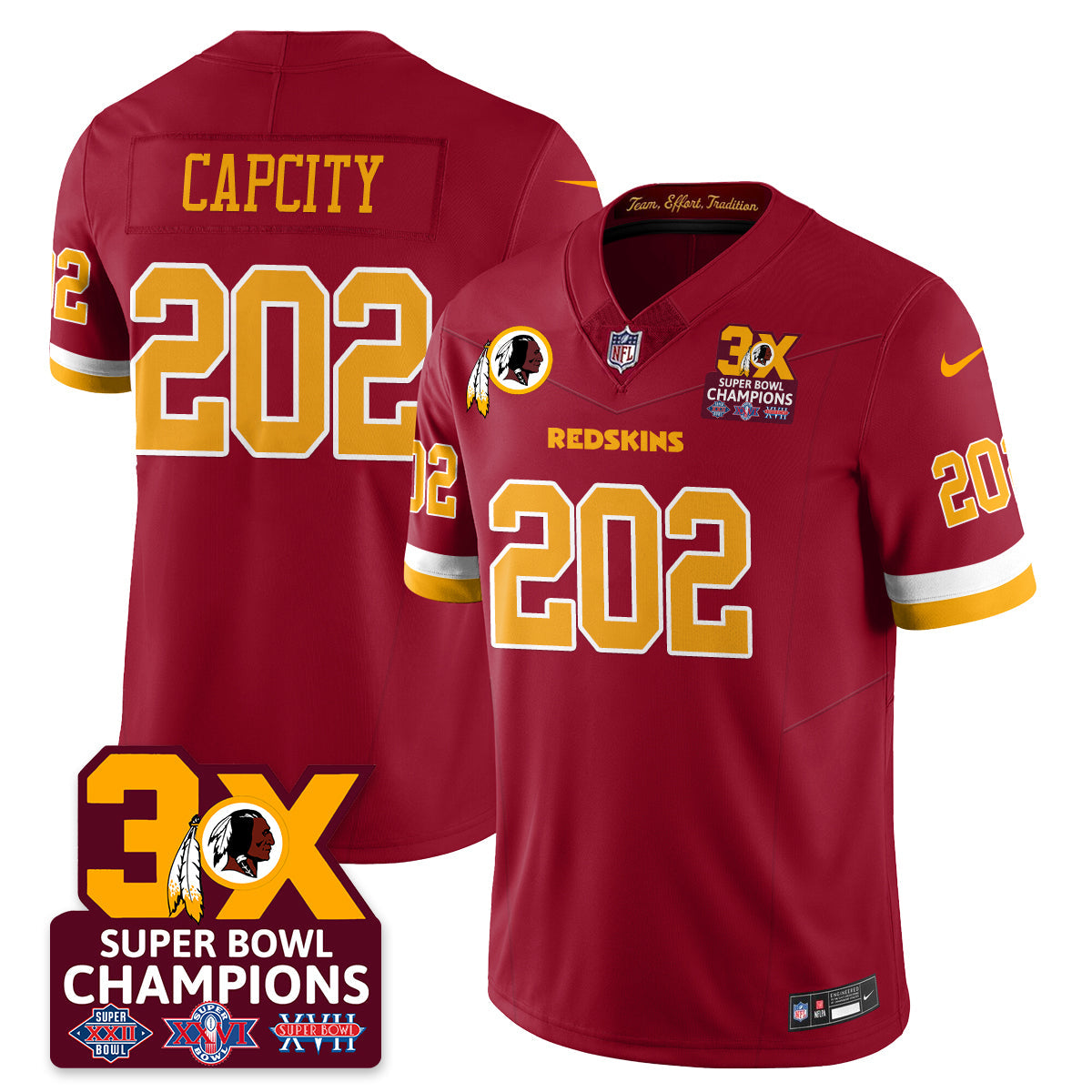 WAS 3-Time Champions Patch Vapor Limited Jersey - All Stitched
