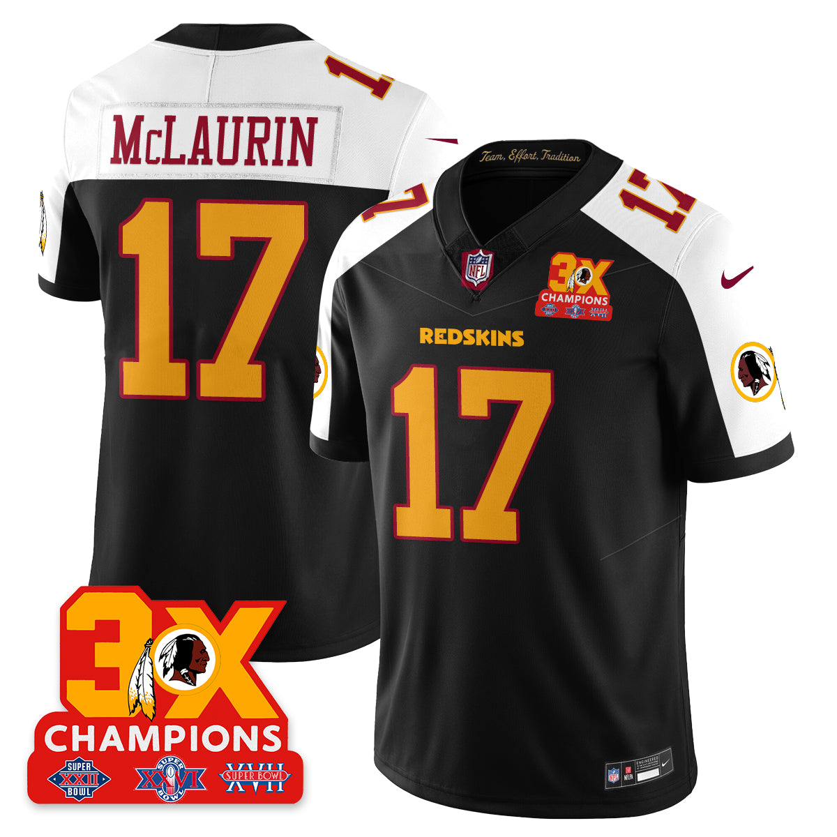 WAS 3-Time Champions Patch Vapor Limited Throwback Jersey - All Stitched