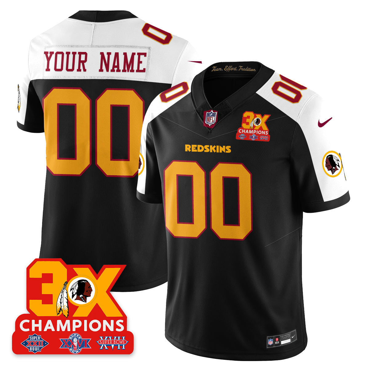 Custom WAS 3-Time Champions Patch Vapor Limited Throwback Jersey - All Stitched