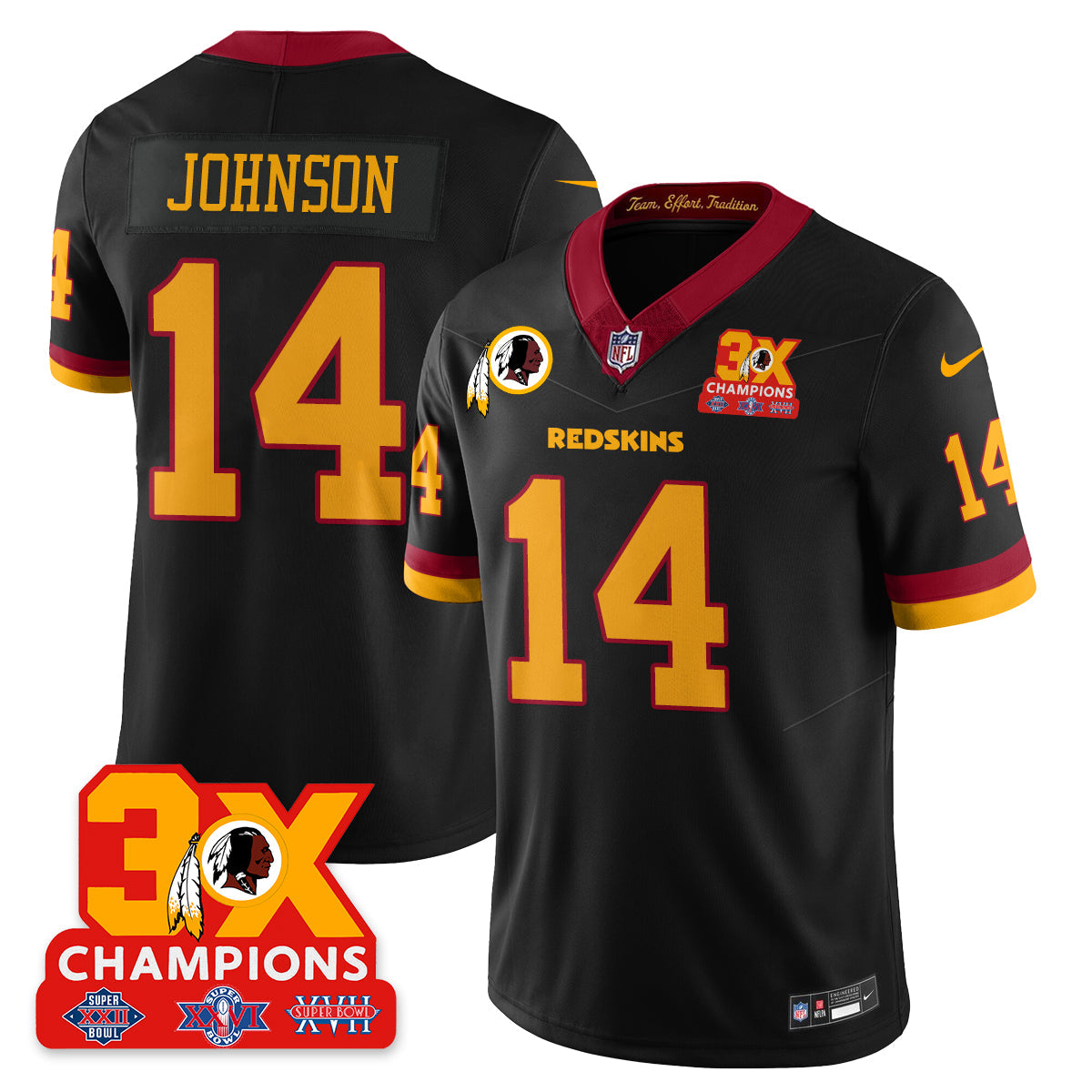 WAS 3-Time Champions Patch Vapor Limited Throwback Jersey - All Stitched