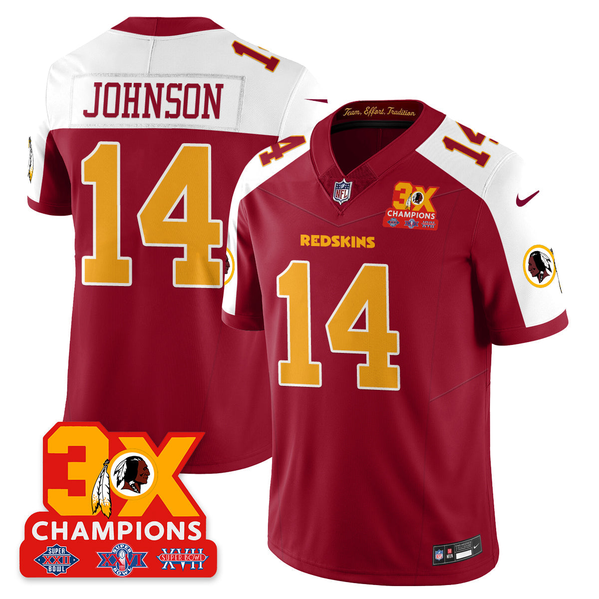 WAS 3-Time Champions Patch Vapor Limited Throwback Jersey - All Stitched