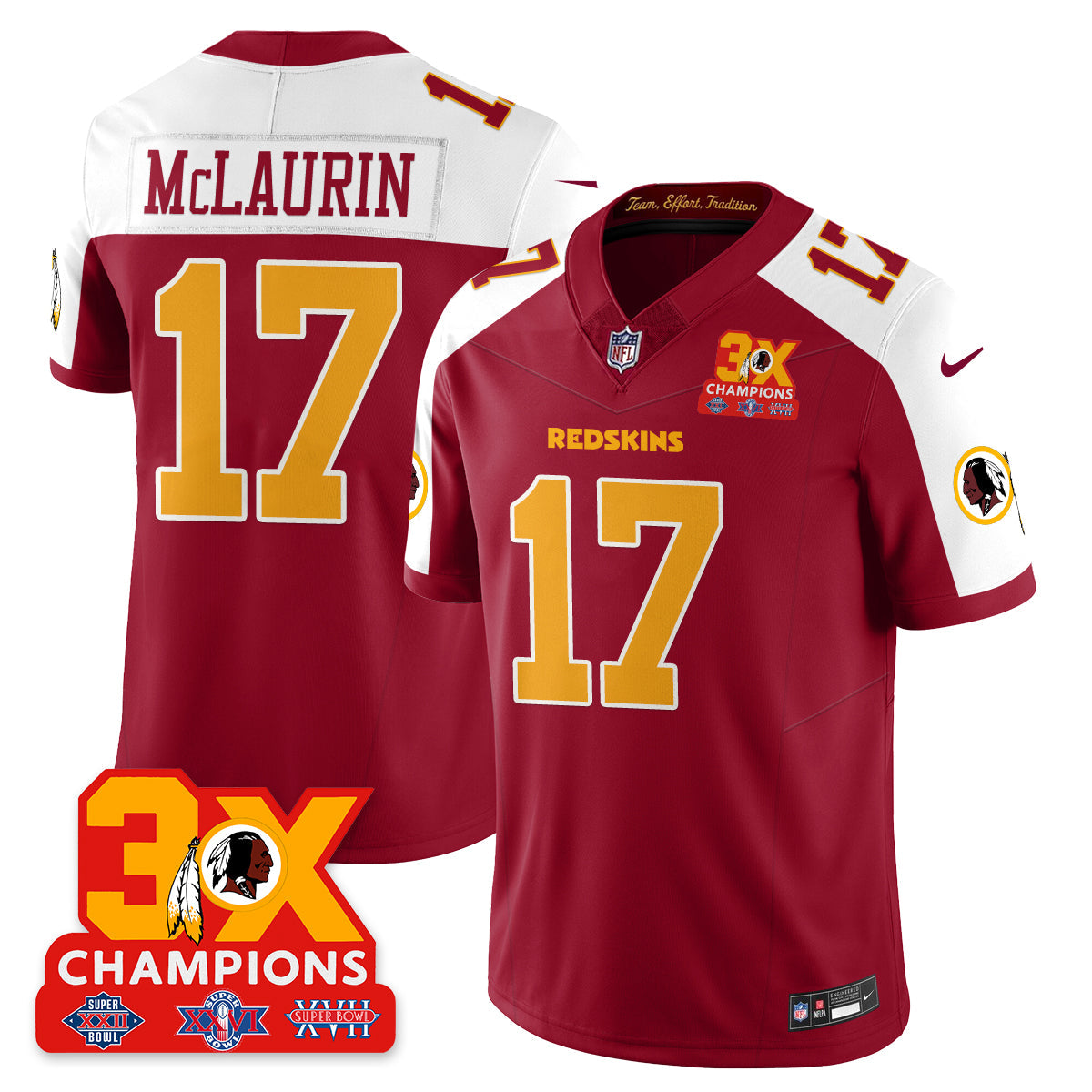 WAS 3-Time Champions Patch Vapor Limited Throwback Jersey - All Stitched