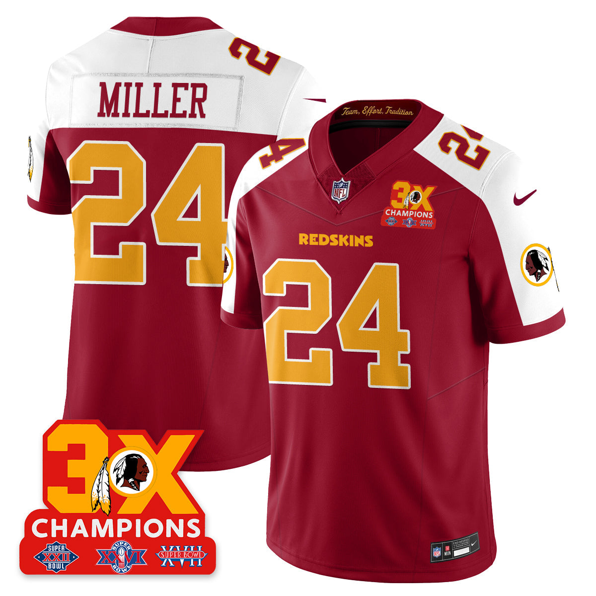WAS 3-Time Champions Patch Vapor Limited Throwback Jersey - All Stitched