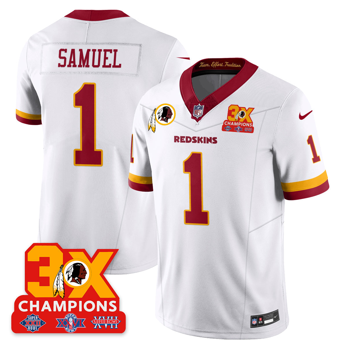 WAS 3-Time Champions Patch Vapor Limited Throwback Jersey - All Stitched