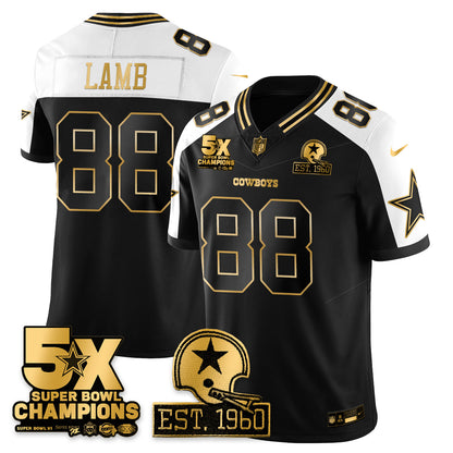 DAL 5-Time Champions Patch Vapor Limited Gold Jersey - All Stitched