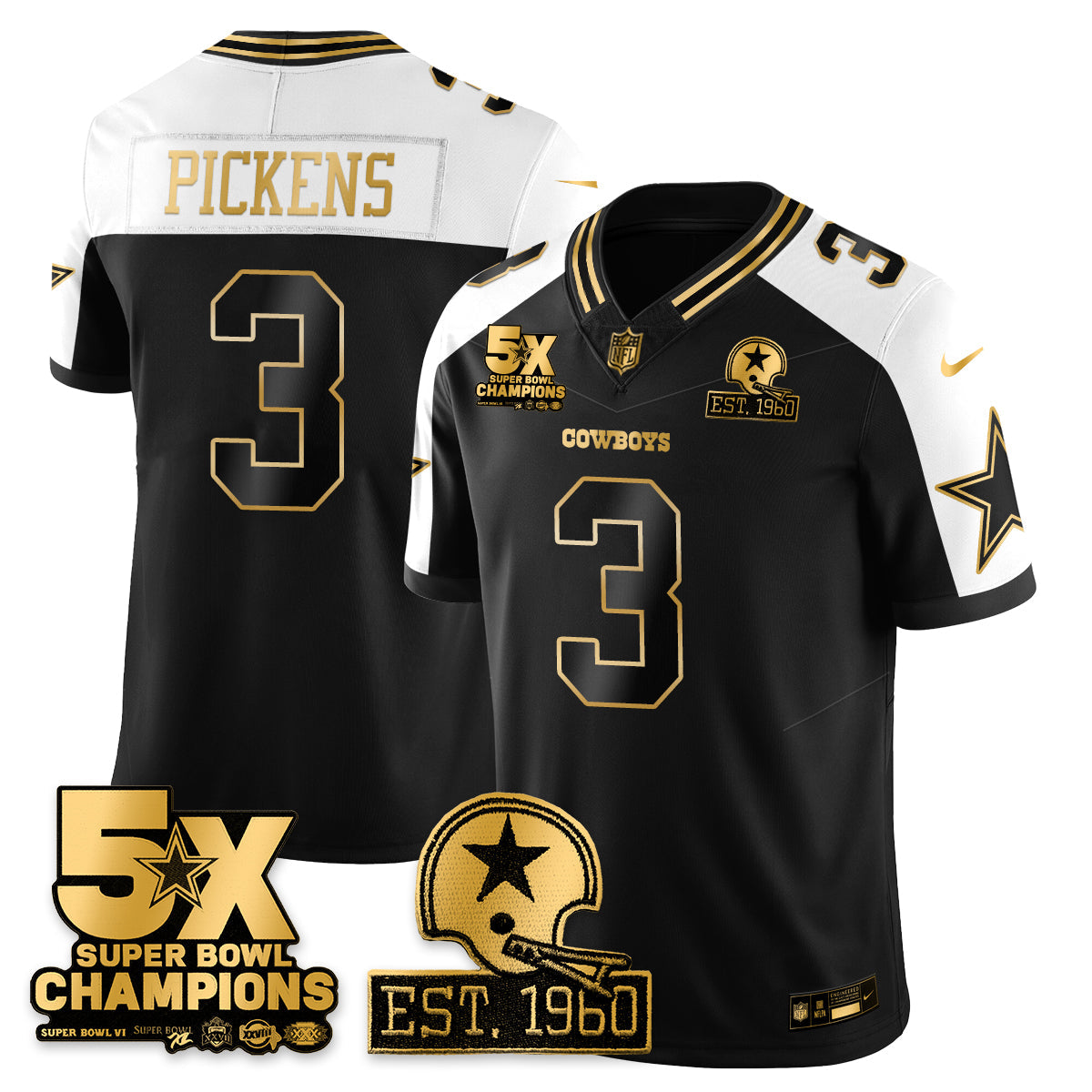 DAL 5-Time Champions Patch Vapor Limited Gold Jersey - All Stitched