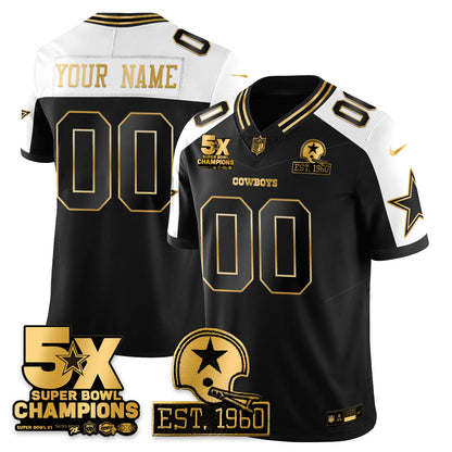 DAL 5-Time Champions Patch Vapor Limited Gold Jersey - All Stitched