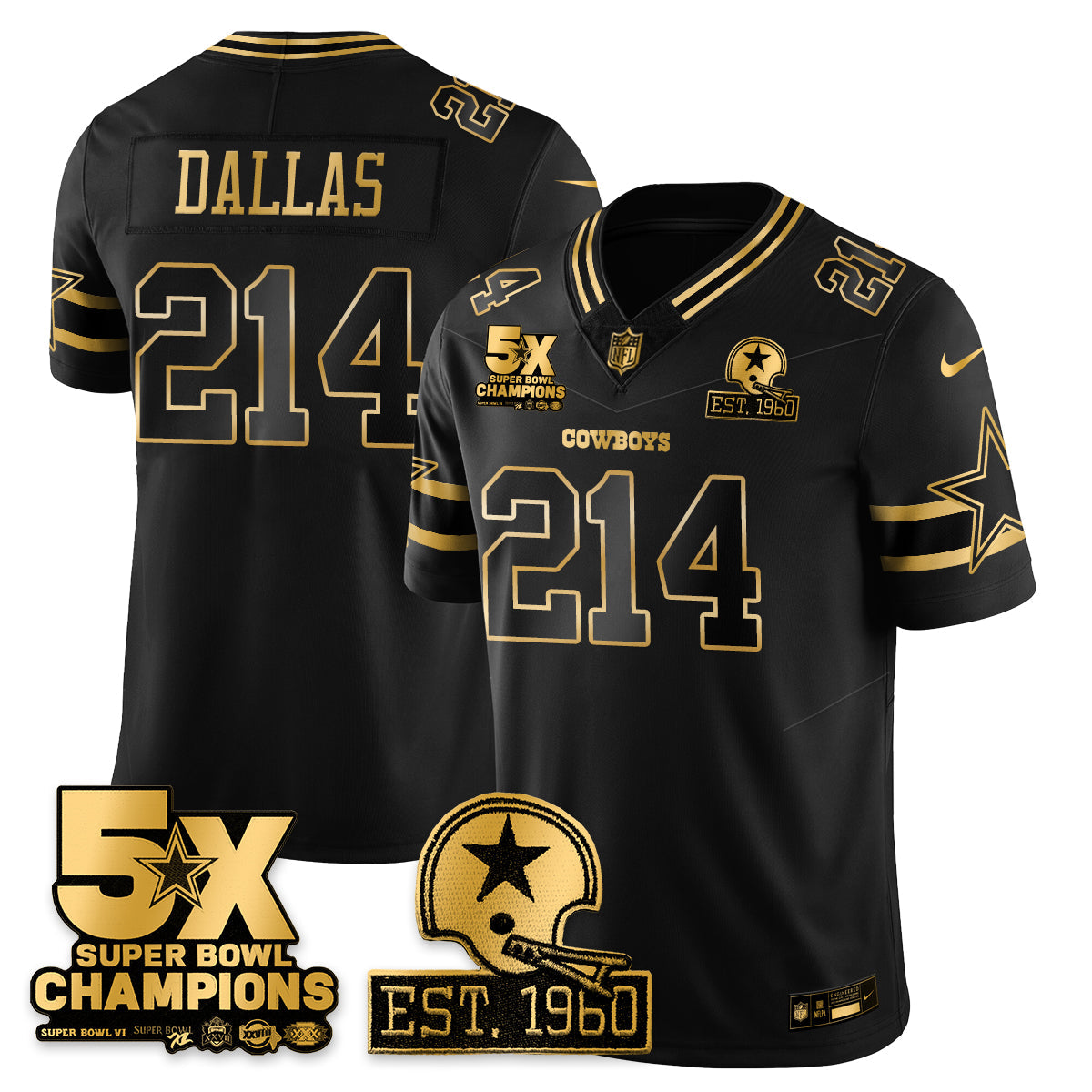 DAL 5-Time Champions Patch Vapor Limited Gold Jersey - All Stitched