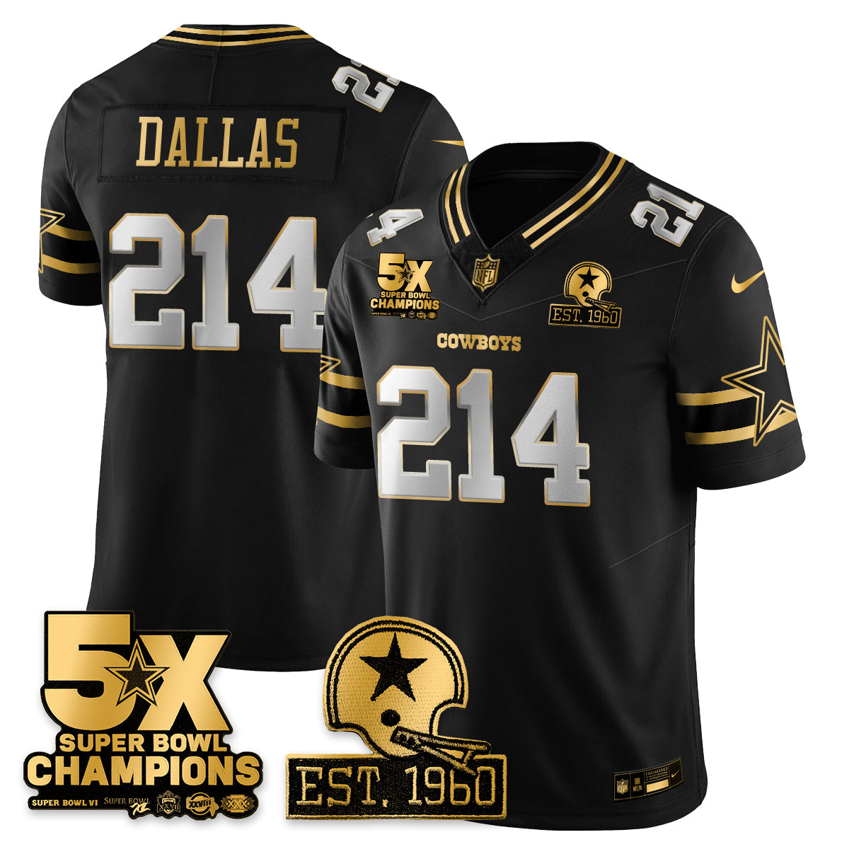 DAL 5-Time Champions Patch Vapor Limited Gold Jersey - All Stitched