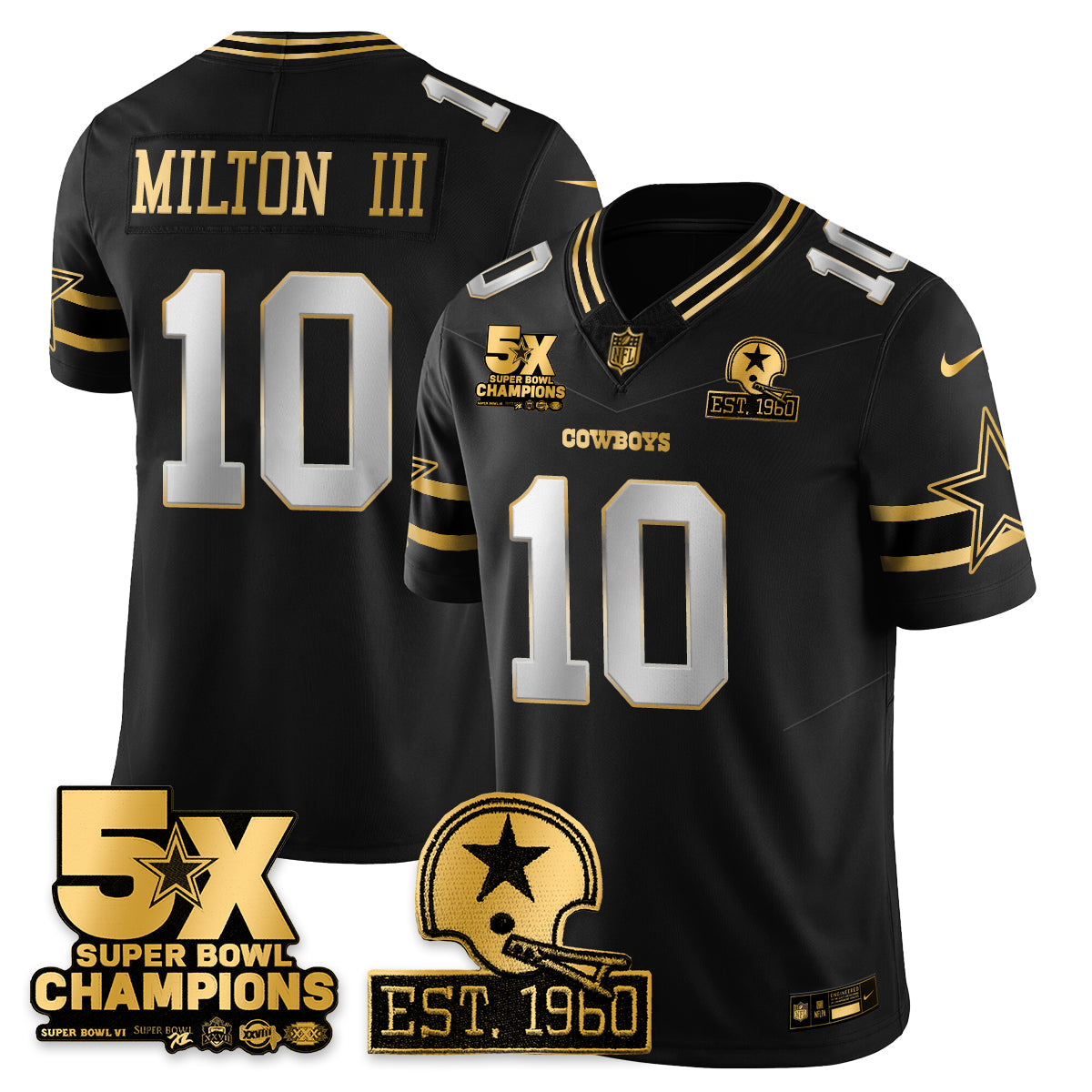 DAL 5-Time Champions Patch Vapor Limited Gold Jersey - All Stitched