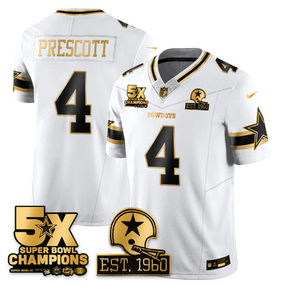 DAL 5-Time Champions Patch Vapor Limited Gold Jersey - All Stitched