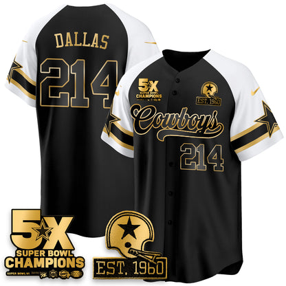 DAL 5-Time Champions Patch Vapor Limited Gold Baseball Jersey - All Stitched