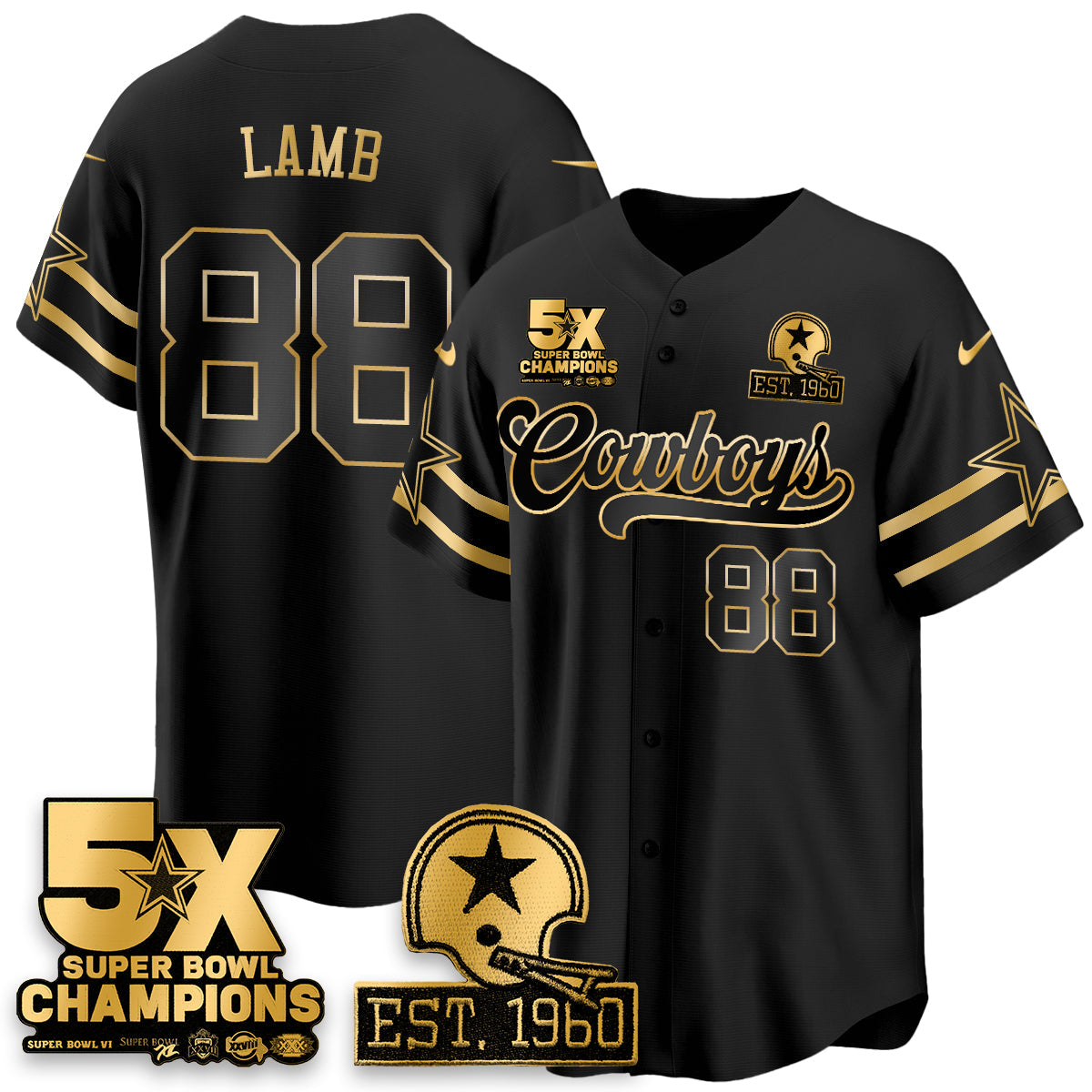 DAL 5-Time Champions Patch Vapor Limited Gold Baseball Jersey - All Stitched