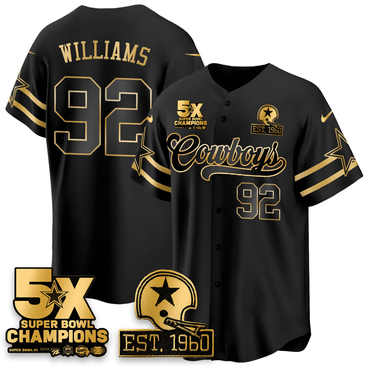 DAL 5-Time Champions Patch Vapor Limited Gold Baseball Jersey - All Stitched