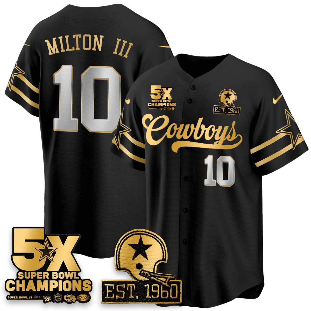 DAL 5-Time Champions Patch Vapor Limited Gold Baseball Jersey - All Stitched