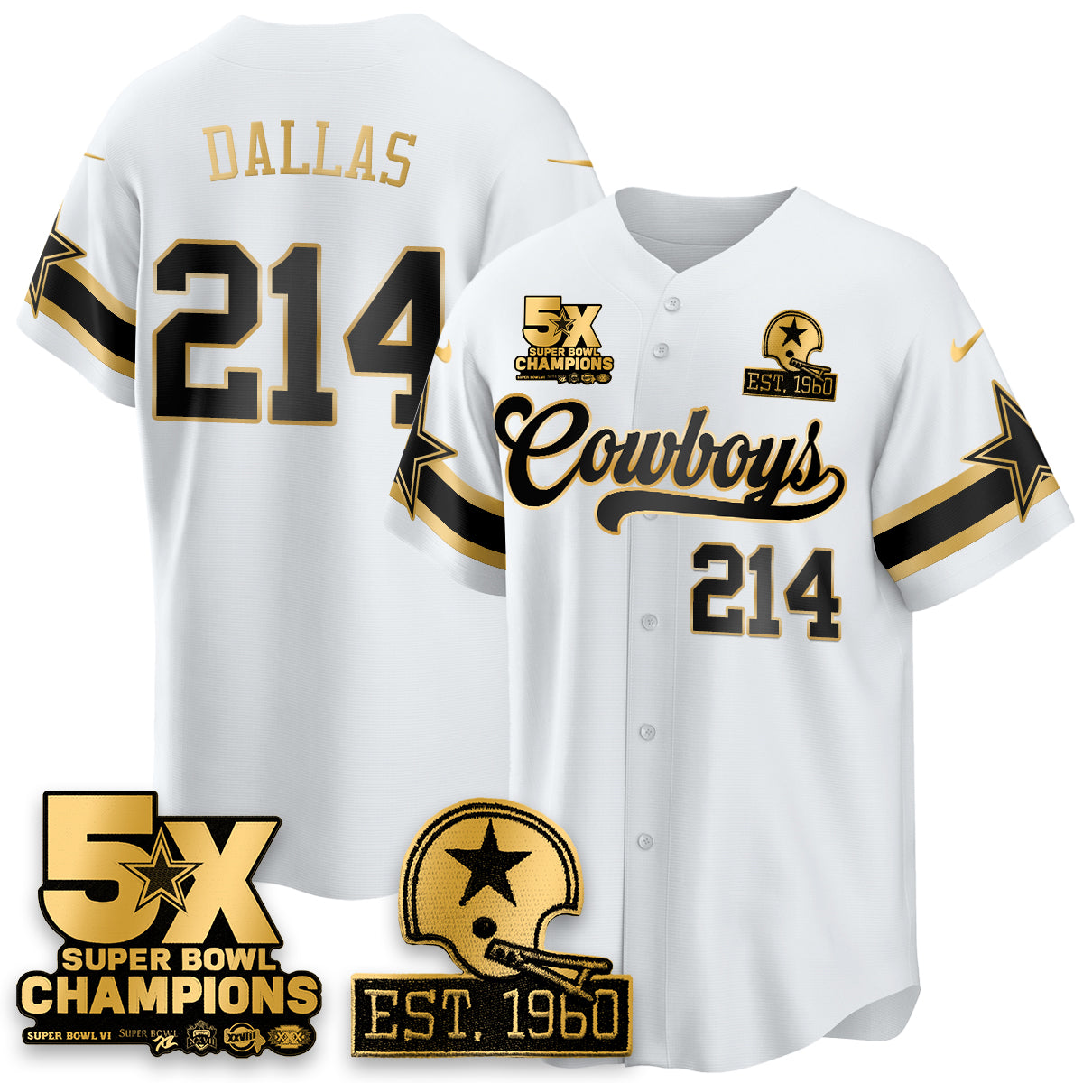 DAL 5-Time Champions Patch Vapor Limited Gold Baseball Jersey - All Stitched