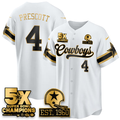 DAL 5-Time Champions Patch Vapor Limited Gold Baseball Jersey - All Stitched