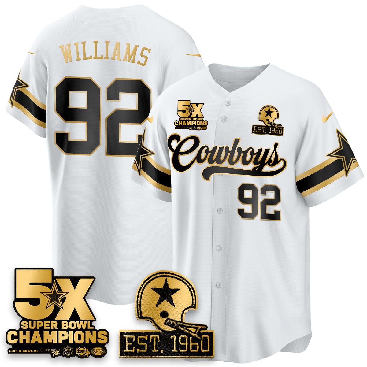 DAL 5-Time Champions Patch Vapor Limited Gold Baseball Jersey - All Stitched