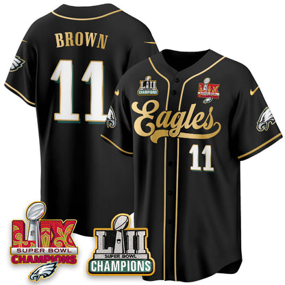 PHI LII-LIX Super Bowl Champions Vapor Limited Gold Baseball Jersey - All Stitched