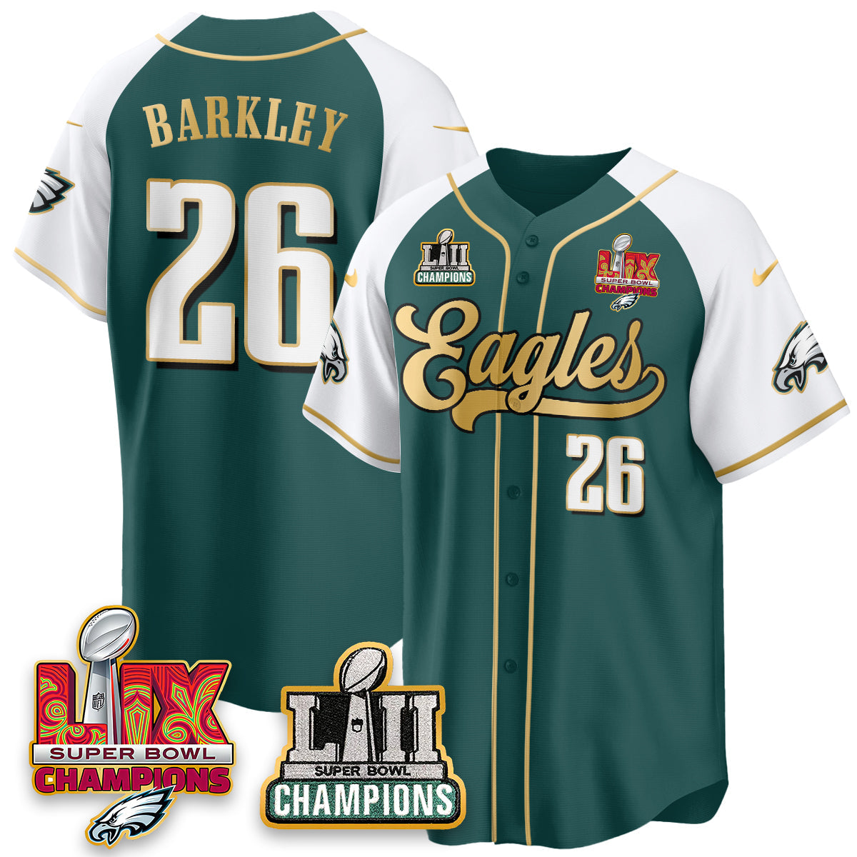 PHI LII-LIX Super Bowl Champions Vapor Limited Gold Baseball Jersey - All Stitched