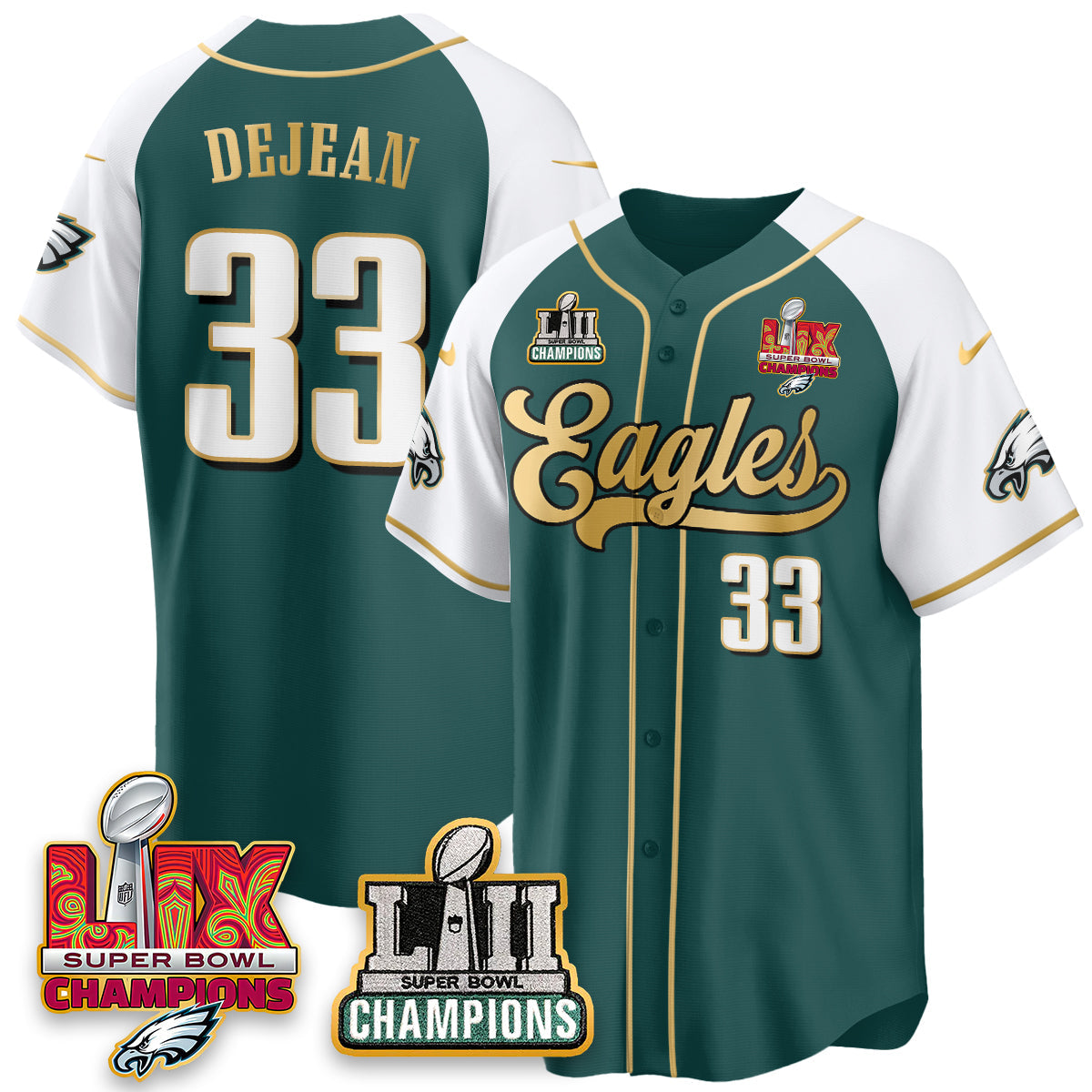 PHI LII-LIX Super Bowl Champions Vapor Limited Gold Baseball Jersey - All Stitched