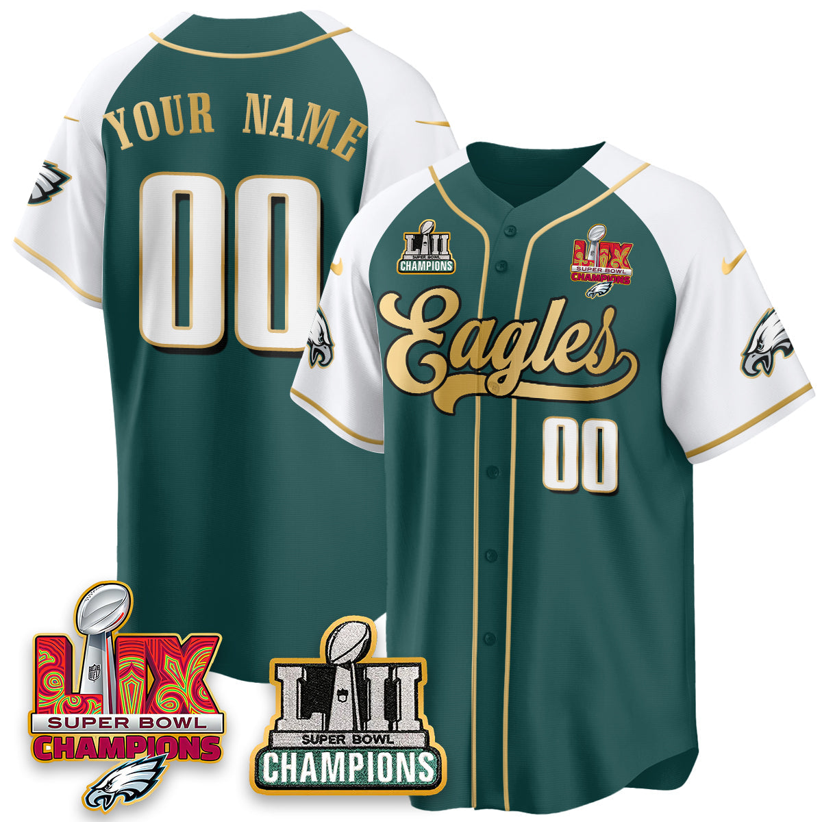 PHI LII-LIX Super Bowl Champions Vapor Limited Gold Baseball Custom Jersey - All Stitched