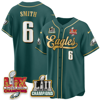 PHI LII-LIX Super Bowl Champions Vapor Limited Gold Baseball Jersey - All Stitched