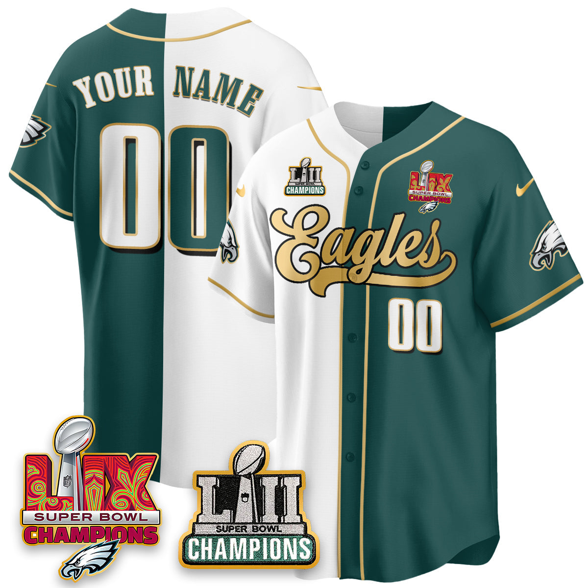 PHI LII-LIX Super Bowl Champions Vapor Limited Gold Baseball Jersey - All Stitched