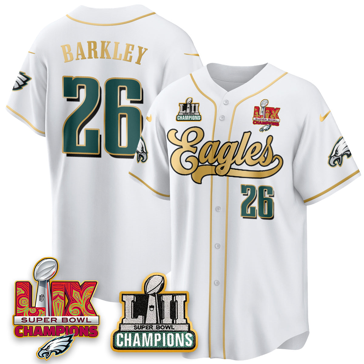 PHI LII-LIX Super Bowl Champions Vapor Limited Gold Baseball Jersey - All Stitched